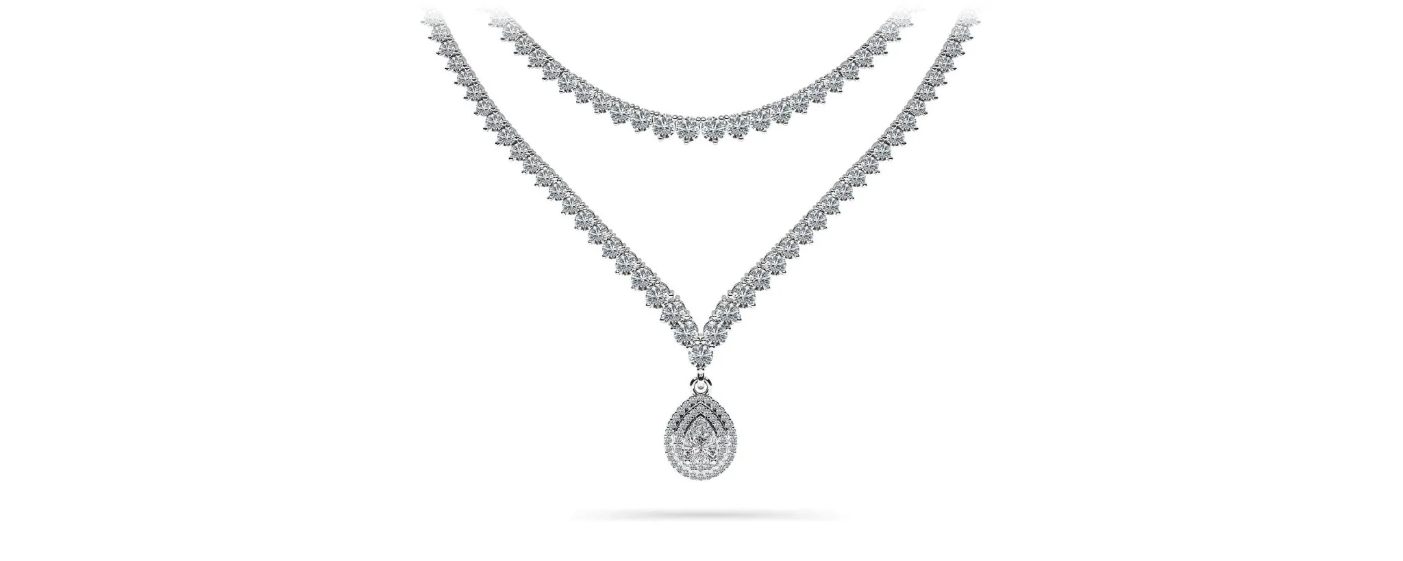 3 Prong Double Strand V Drop Diamond Necklace with 14.64 ct.(finished)