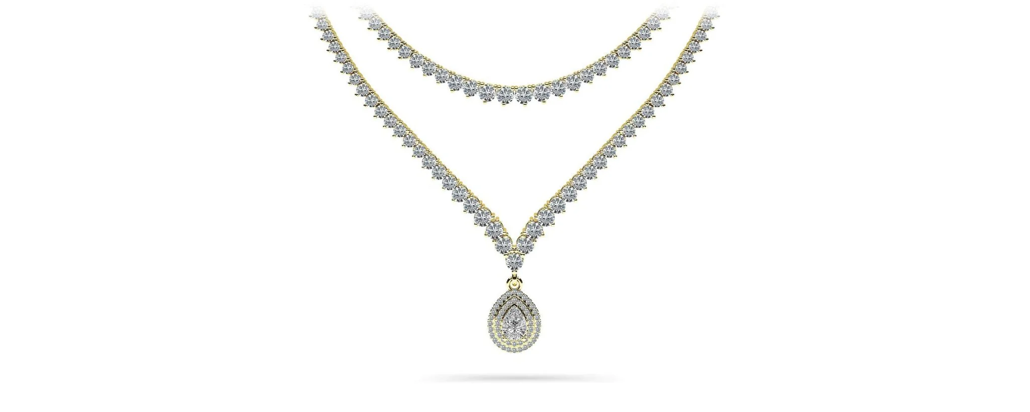 3 Prong Double Strand V Drop Diamond Necklace with 14.64 ct.(finished) - Image 2