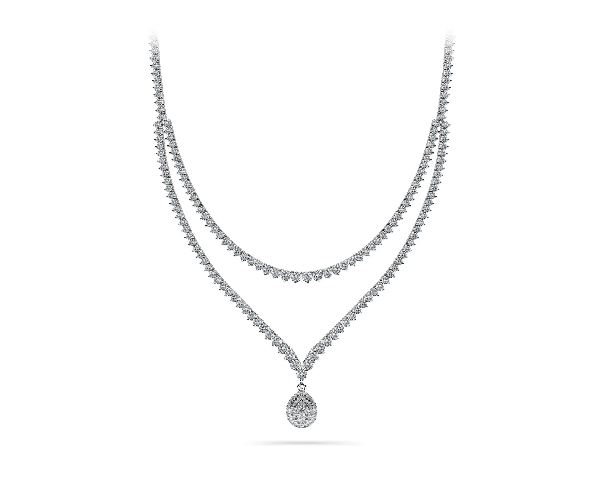 3 Prong Double Strand V Drop Diamond Necklace with 14.64 ct.(finished) - Image 5