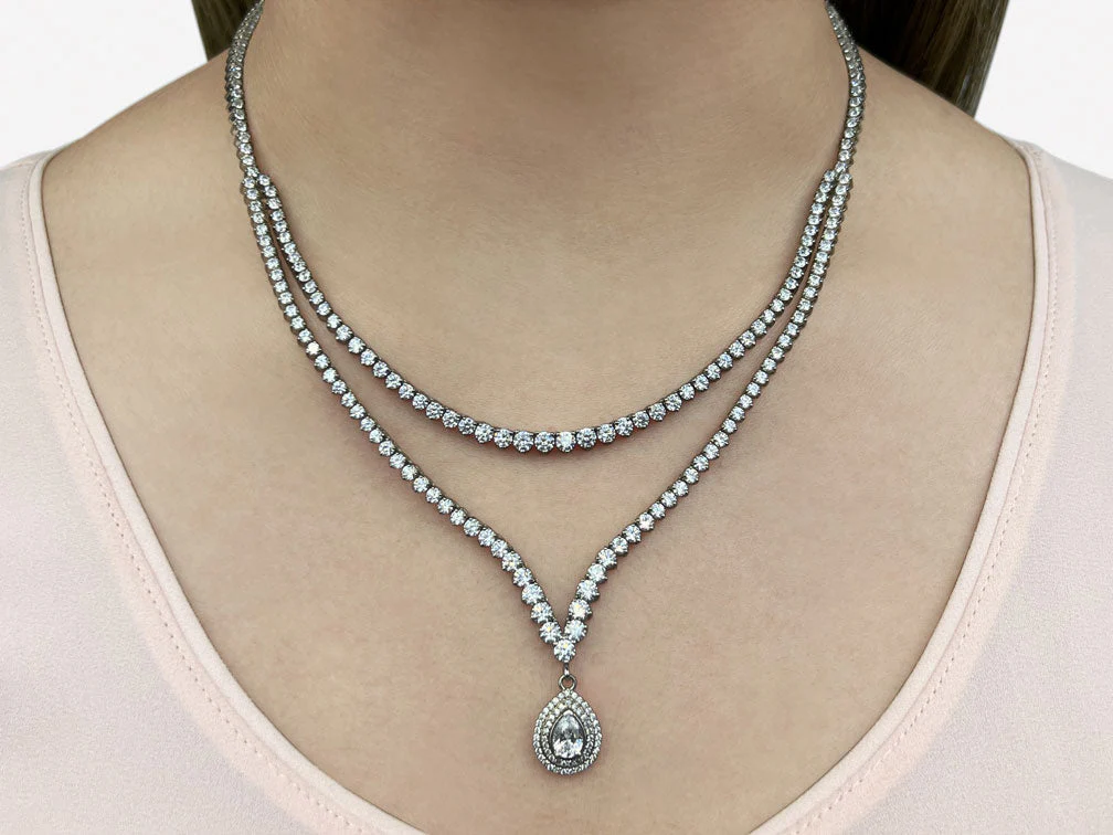 3 Prong Double Strand V Drop Diamond Lab-Grown Diamond Necklace with 14.64 ct.(finished) - Image 3