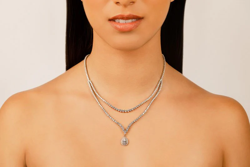3 Prong Double Strand V Drop Diamond Lab-Grown Diamond Necklace with 14.64 ct.(finished) - Image 4
