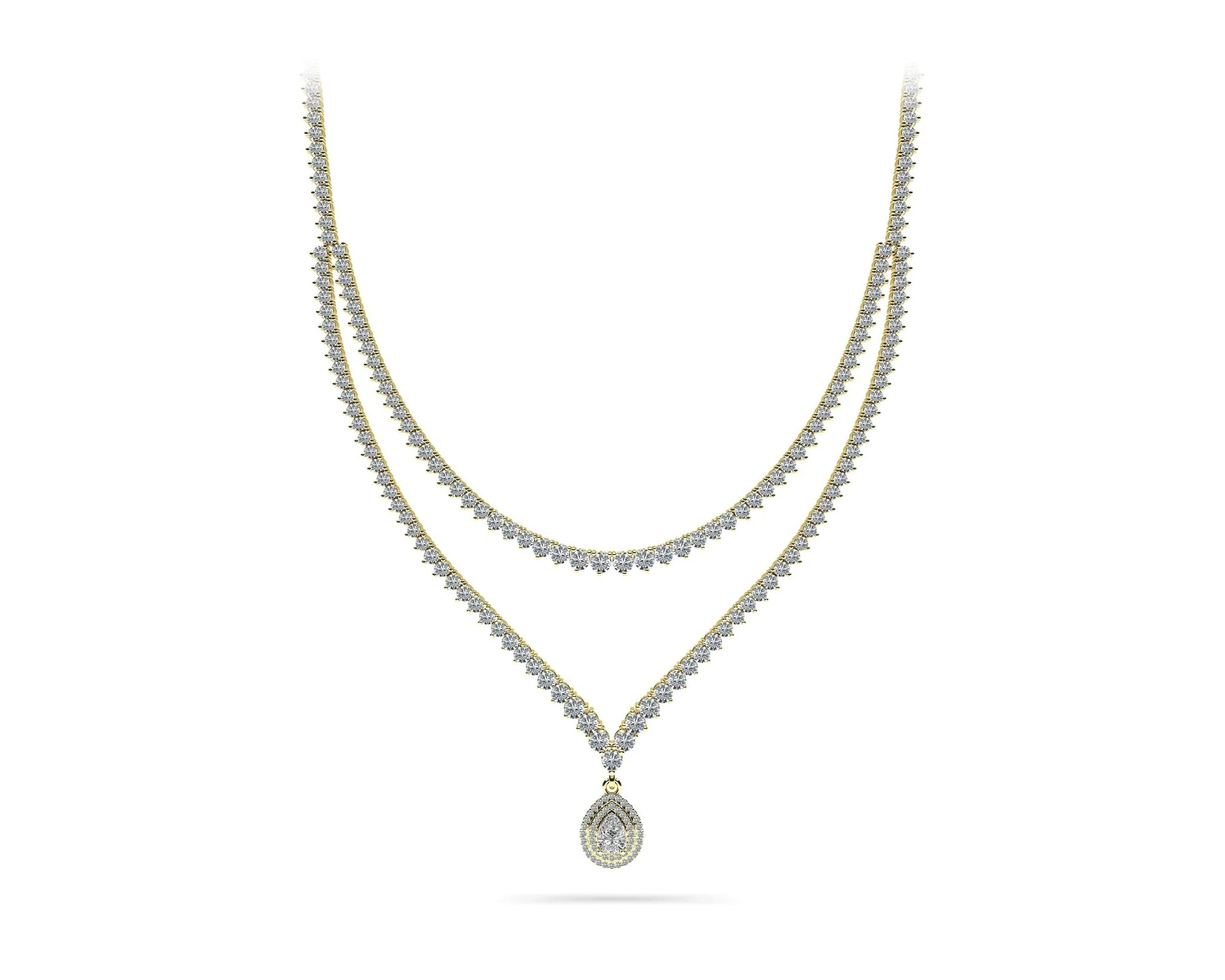3 Prong Double Strand V Drop Diamond Lab-Grown Diamond Necklace with 14.64 ct.(finished) - Image 6