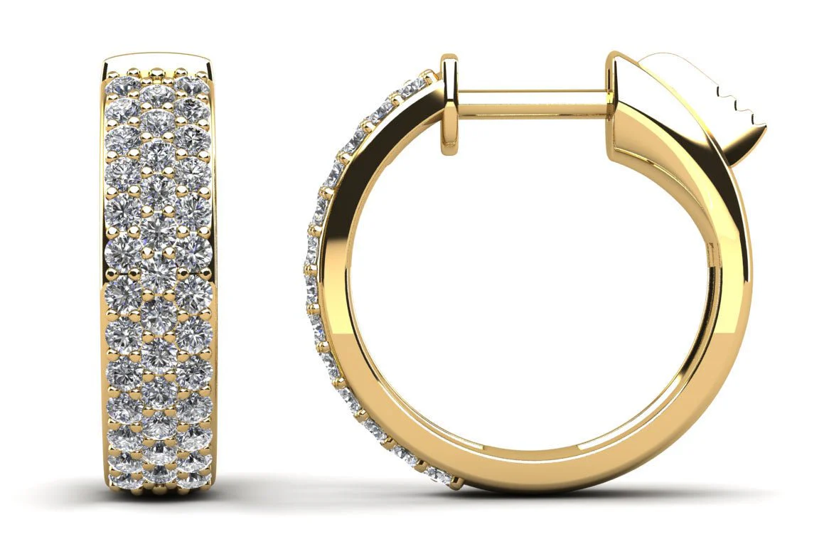 3 Row Huggie Lab-Grown Diamond Hoop Earrings with 0.61 ct.(finished) 1.2mm - Image 2