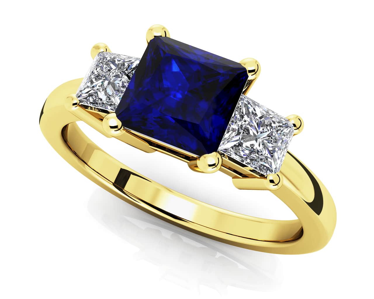 3 Stone Princess Diamond And Gem Diamond Ring with 1.53 ct.(finished) 3.5mm, 5.5mm Emerald - Image 2