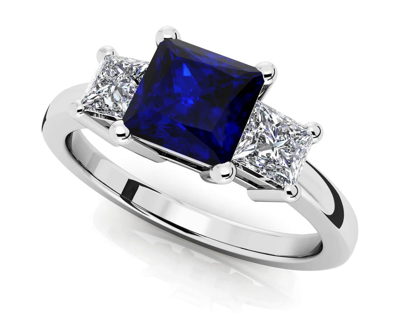 3 Stone Princess Diamond And Gem Lab-Grown Diamond Ring with 2.40 ct.(finished) 4.3mm, 6.5mm Ruby