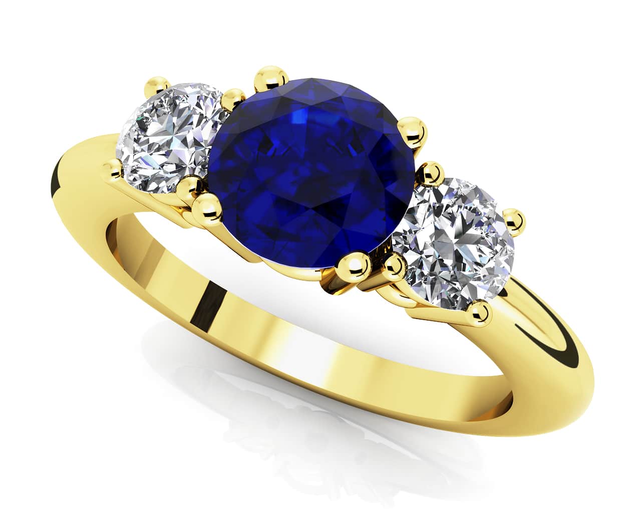 3 Stone Round Brilliant Cut Diamond And Gem Diamond Ring with 1.17 ct.(finished) 3.8mm, 5.7mm Sapphire - Image 2