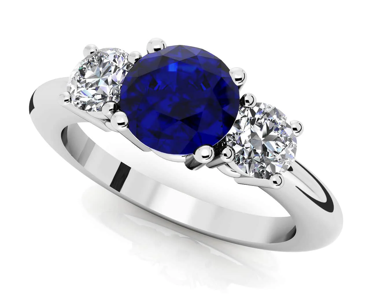 3 Stone Round Brilliant Cut Diamond And Gem Diamond Ring with 2.35 ct.(finished) 4.8mm, 7.4mm Ruby