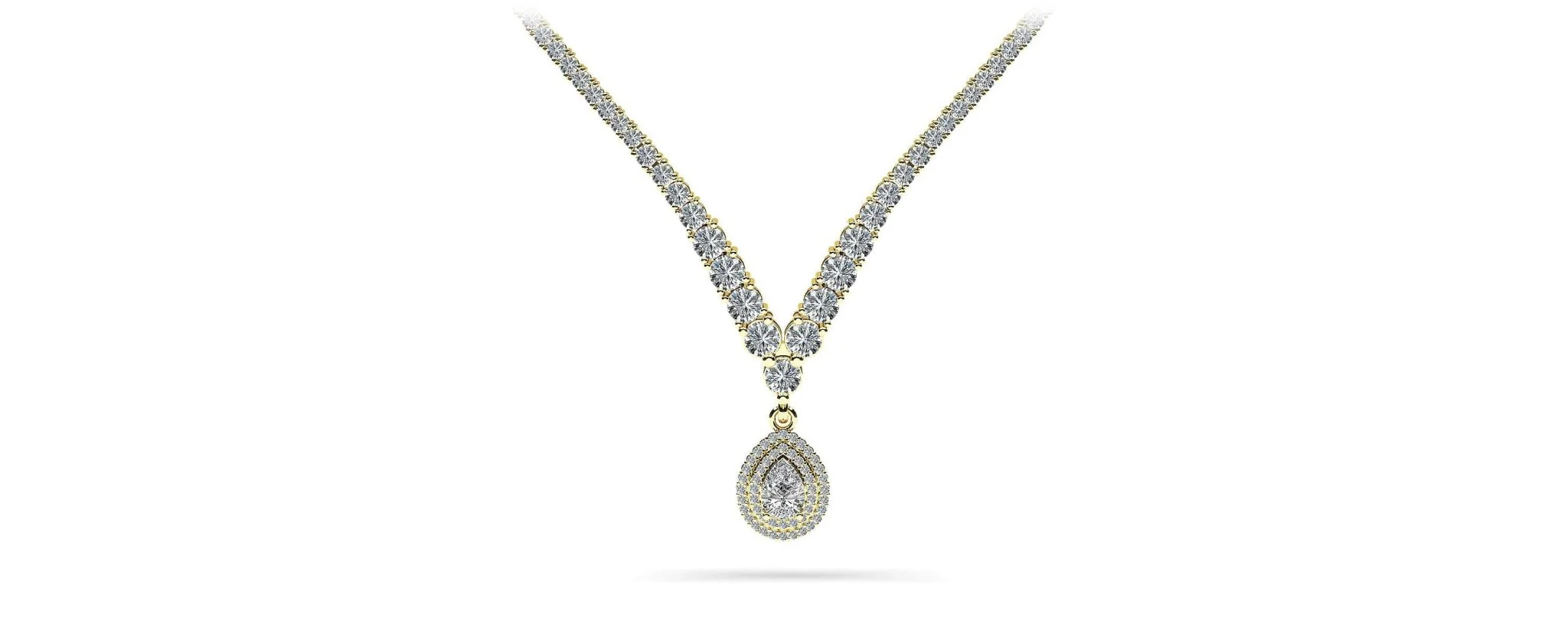 4 Prong Double Strand V Drop Diamond Necklace with 13.12 ct.(finished) - Image 2