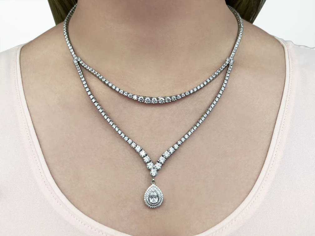 4 Prong Double Strand V Drop Diamond Necklace with 13.12 ct.(finished) - Image 3