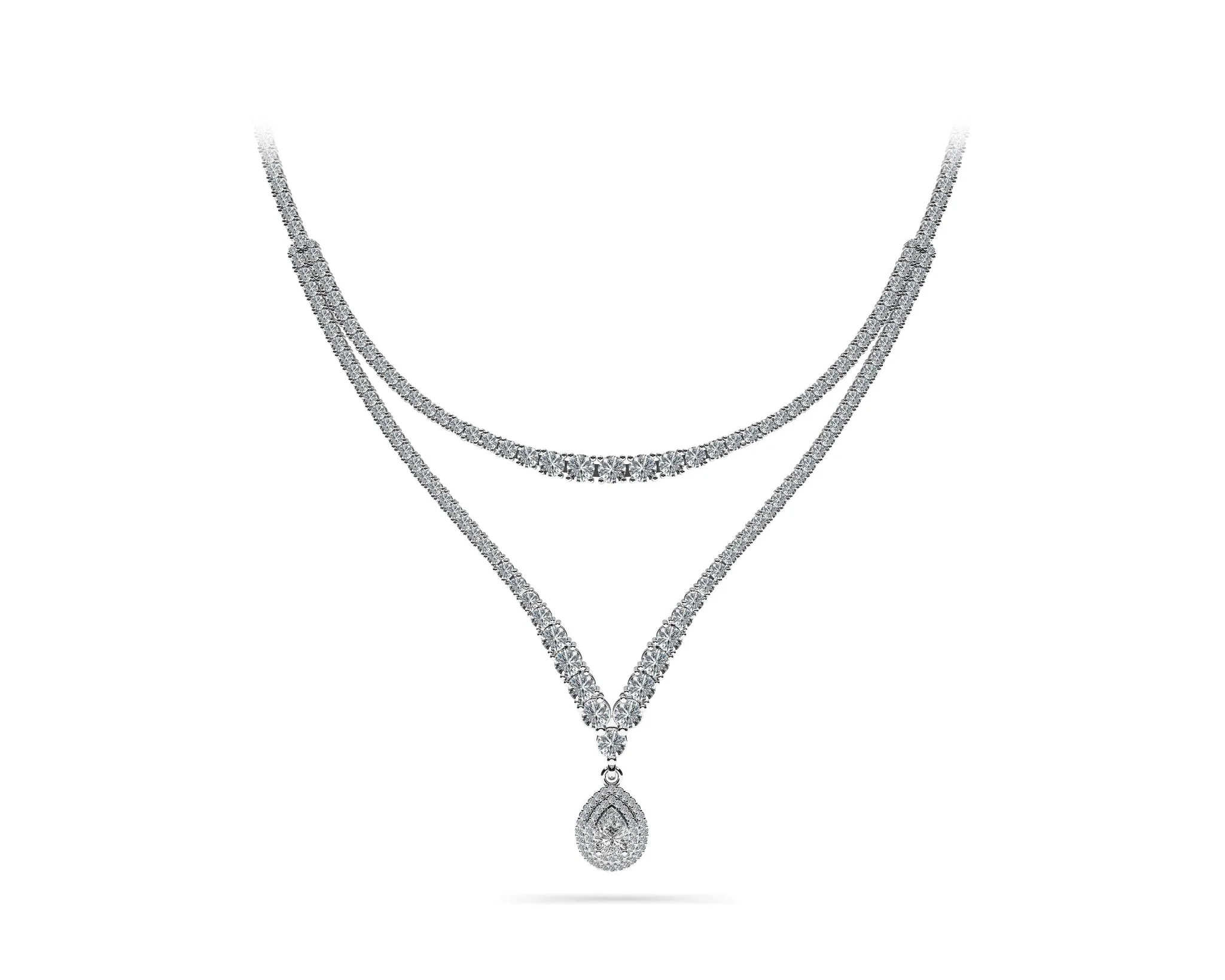 4 Prong Double Strand V Drop Diamond Necklace with 13.12 ct.(finished) - Image 4