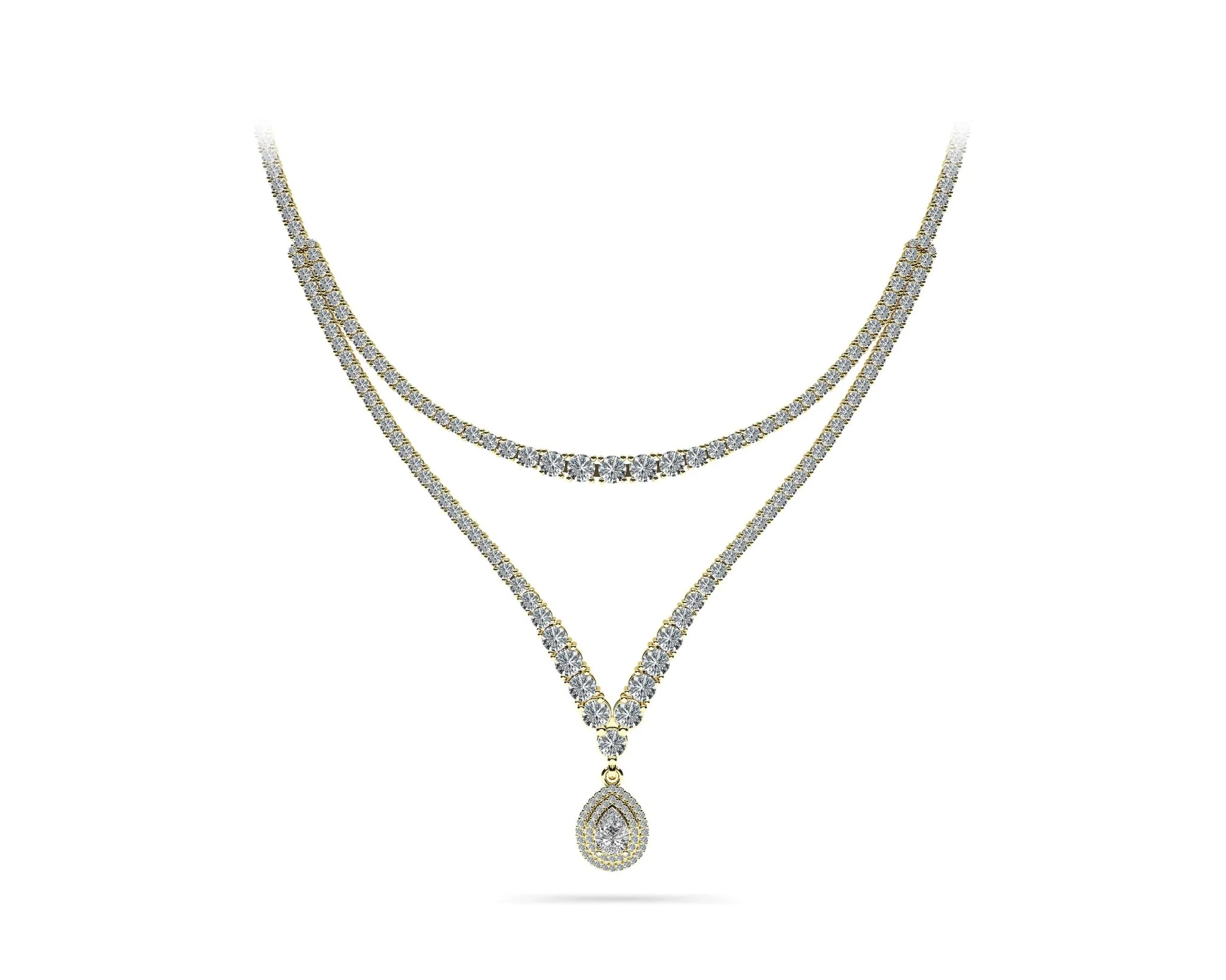 4 Prong Double Strand V Drop Diamond Lab-Grown Diamond Necklace with 13.12 ct.(finished) - Image 5