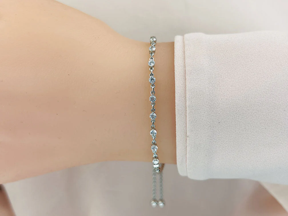 Adjustable Diamond And Chain Link Slider Diamond Bracelet with 1.47 ct.(finished) 3.8mm - Image 3