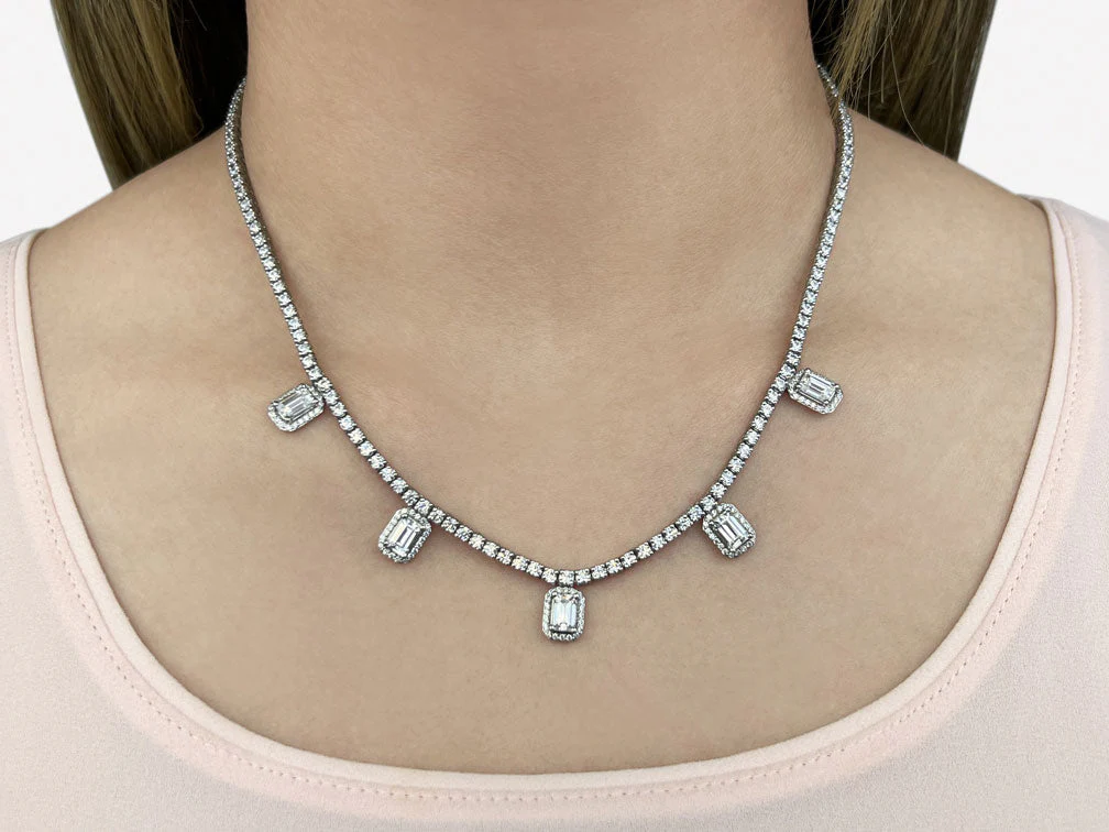 Alluring Diamond Tennis Lab-Grown Diamond Necklace with 9.36 ct.(finished) 6x4mm, 1mm, 2.2mm - Image 3