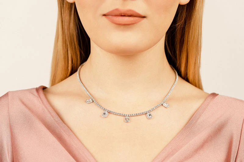 Alluring Diamond Tennis Lab-Grown Diamond Necklace with 9.36 ct.(finished) 6x4mm, 1mm, 2.2mm - Image 4