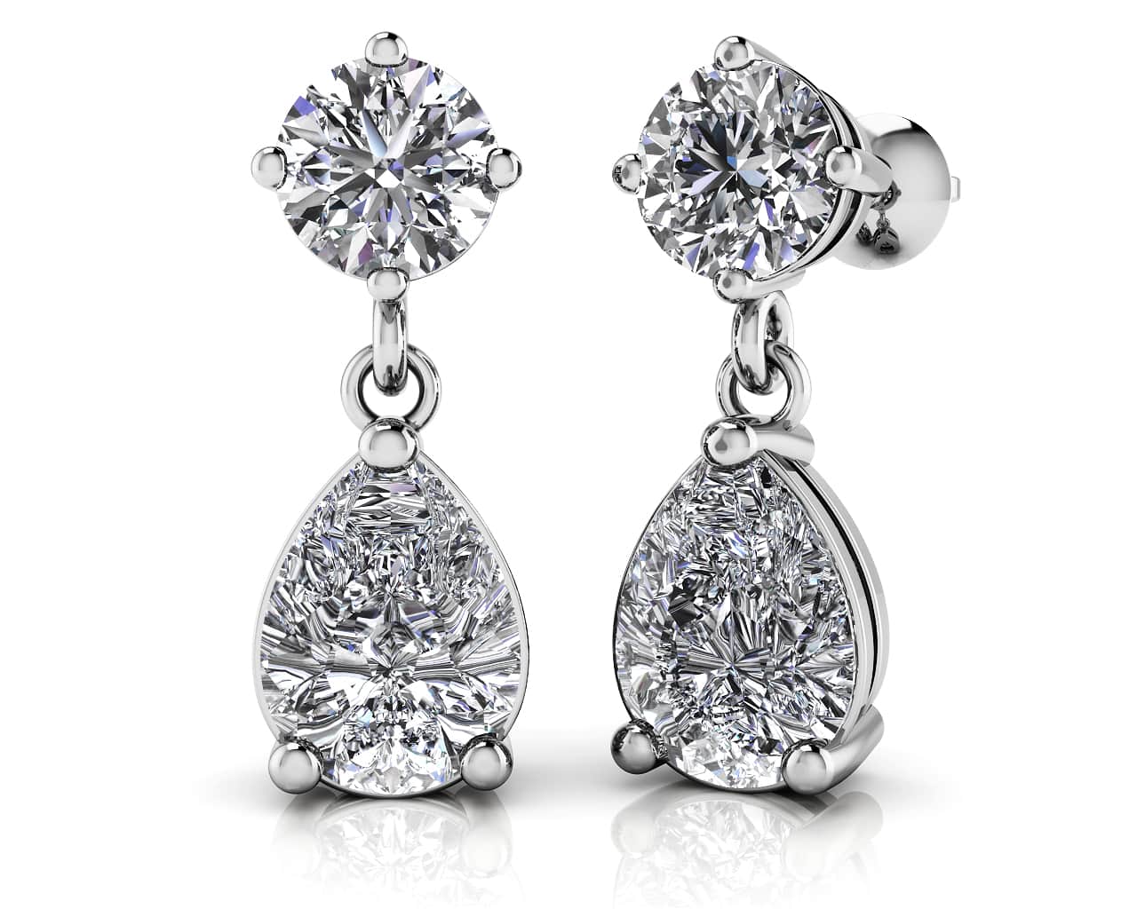 Alluring Round And Pear Shaped Drop Diamond Earrings with 2.60 ct.(finished) 9x6mm, 4.25mm
