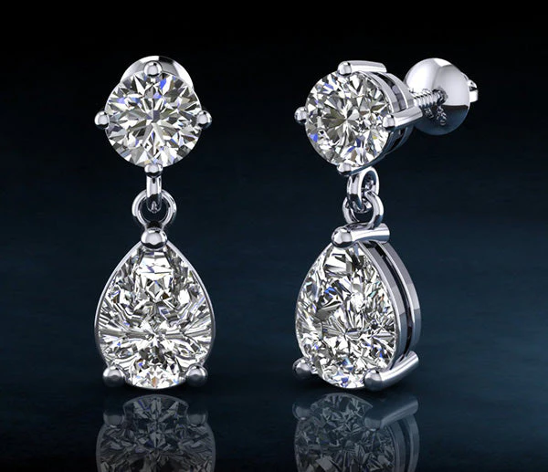 Alluring Round And Pear Shaped Drop Diamond Earrings with 2.60 ct.(finished) 9x6mm, 4.25mm - Image 5