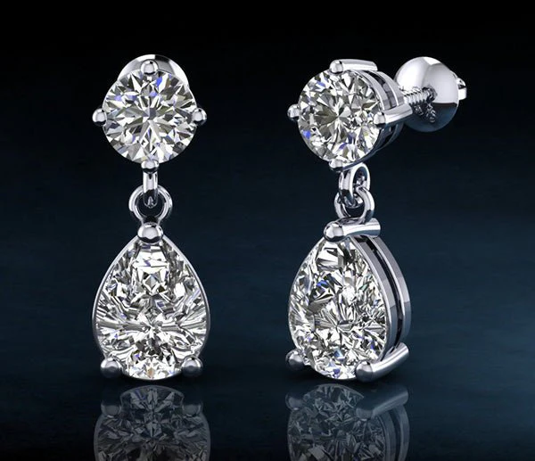 Alluring Round And Pear Shaped Drop Lab-Grown Diamond Earrings with 1.02 ct.(finished) 6x4mm, 3.8mm - Image 5