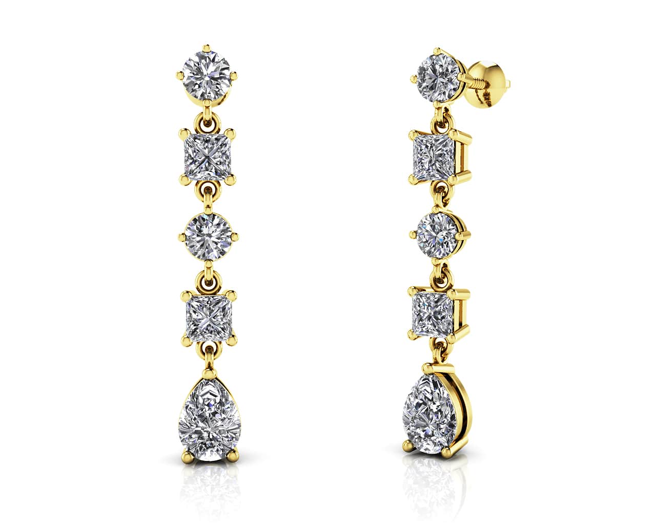 Alternating Diamond Drop Diamond Earrings with 2.92 ct.(finished) 7x5mm, 3.5mm, 3.8mm - Image 2