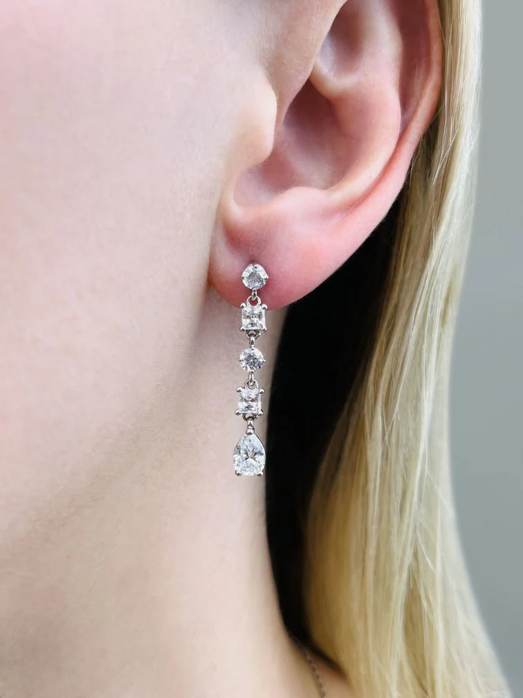Alternating Diamond Drop Lab-Grown Diamond Earrings with 2.92 ct.(finished) 7x5mm, 3.5mm, 3.8mm - Image 3