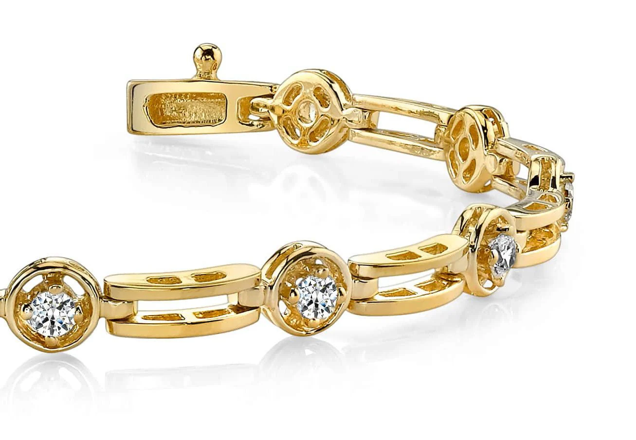 Alternating Round And Bar Link Diamond Bracelet with 2.50 ct.(finished) 4mm - Image 2