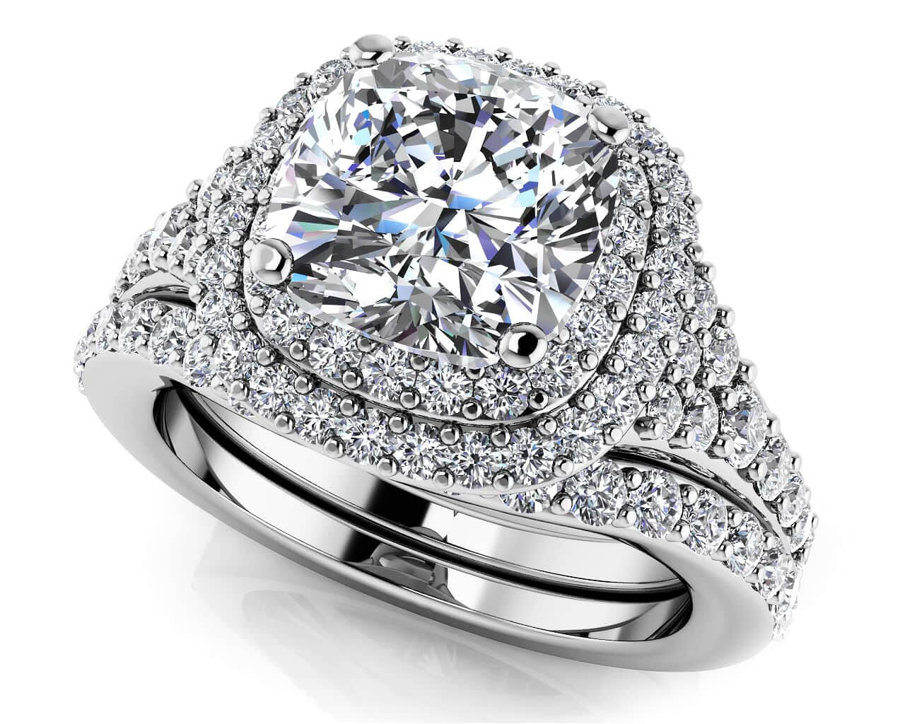 Andrea Love Cushion Cut Bridal Set Diamond with 1.96 ct. (1.00 ct. center diamond)