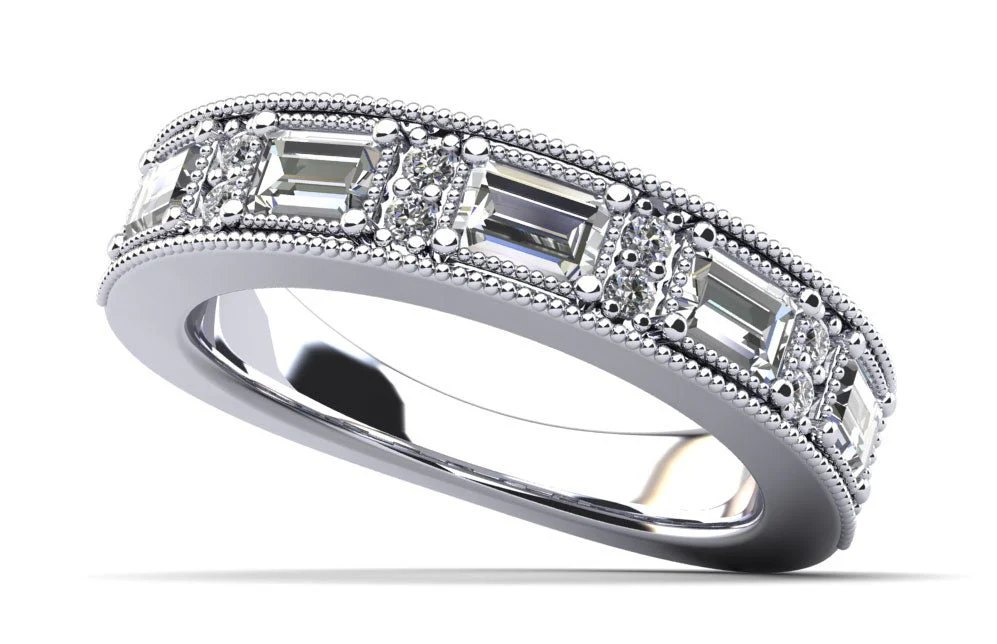 Baguette and Brilliant Round Anniversary Diamond Ring with 1.16 ct.(finished) 4x3mm, 1.4mm