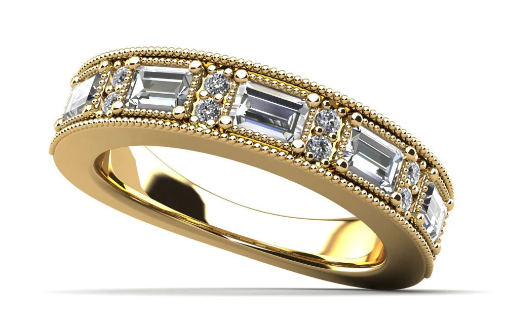 Baguette and Brilliant Round Anniversary Diamond Ring with 1.16 ct.(finished) 4x3mm, 1.4mm - Image 2