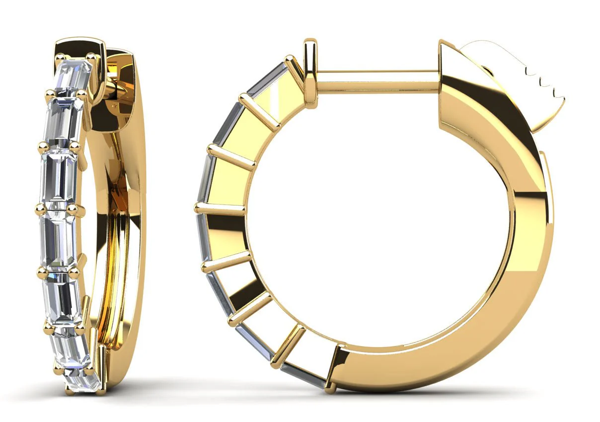 Baguette Cut Huggie Lab-Grown Diamond Hoop Earrings with 0.42 ct.(finished) 2.5x1.5mm - Image 2