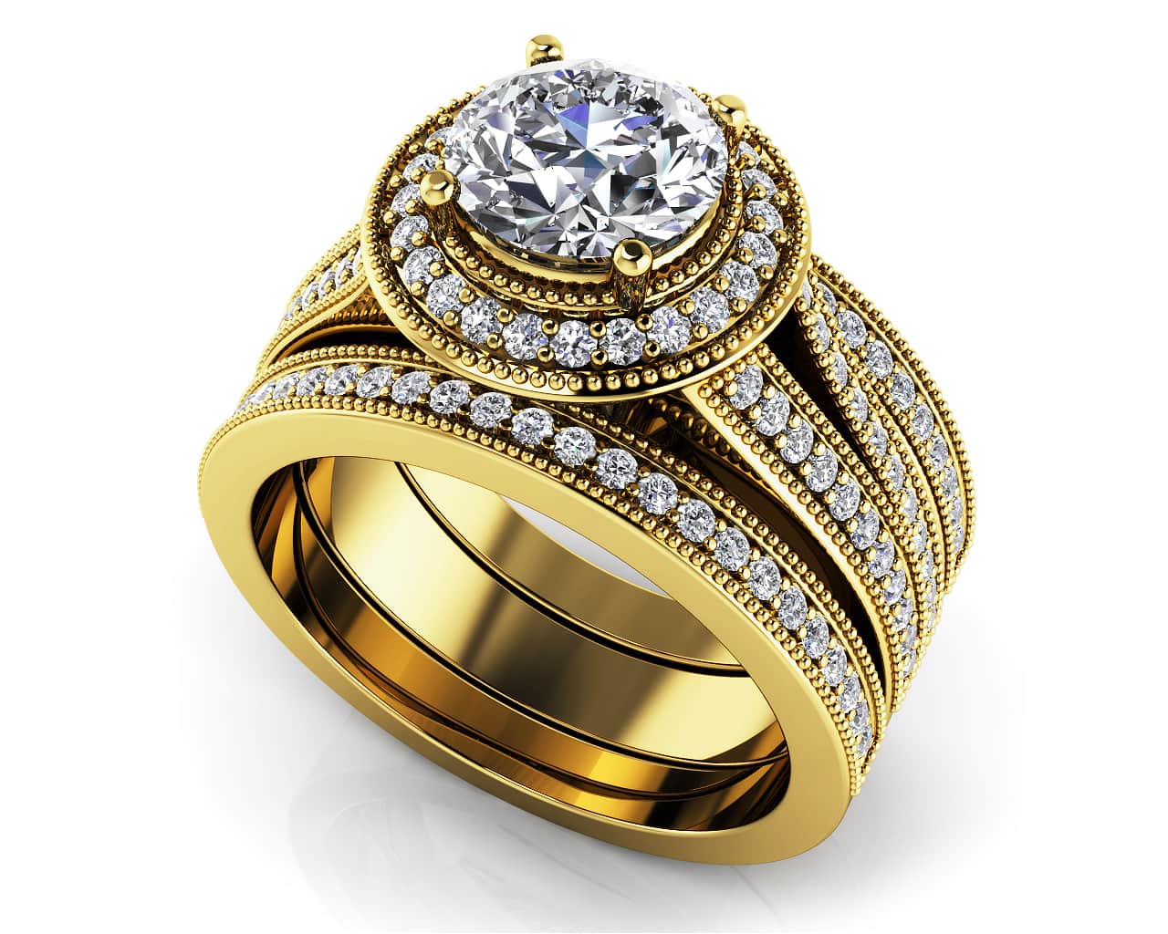 Beauty Double Band Vintage Style Lab-Grown Diamond Bridal Set with 1.58 ct. (1.00 ct. center diamond) - Image 2