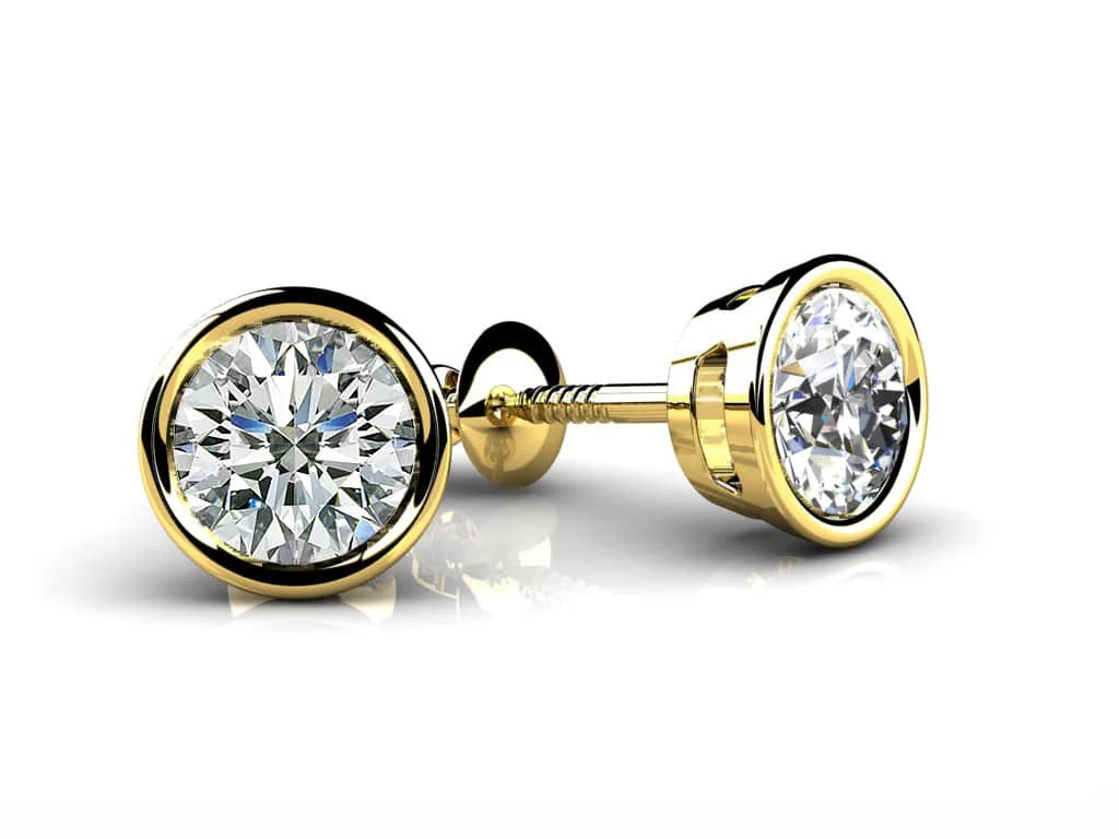 Bezel Set Round Diamond Stud Earrings with 0.32 ct.(finished) 3.5mm - Image 2