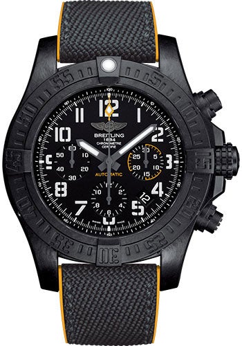 Pre-owned Breitling Avenger Hurricane 45 Watch - Breitlight® Case - Volcano Black Dial - Anthracite and Yellow Military Rubber Strap - XB0180E4/BF31-military-rubber-anthracite-yellow-deployant
