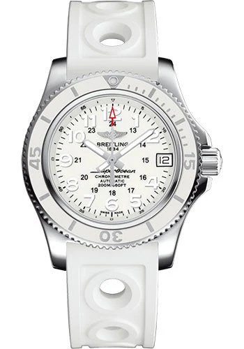 Breitling Superocean II 36 Watch - Steel - Hurricane White Dial - White Ocean Racer II Strap - Tang Buckle - A17312D21A1S1