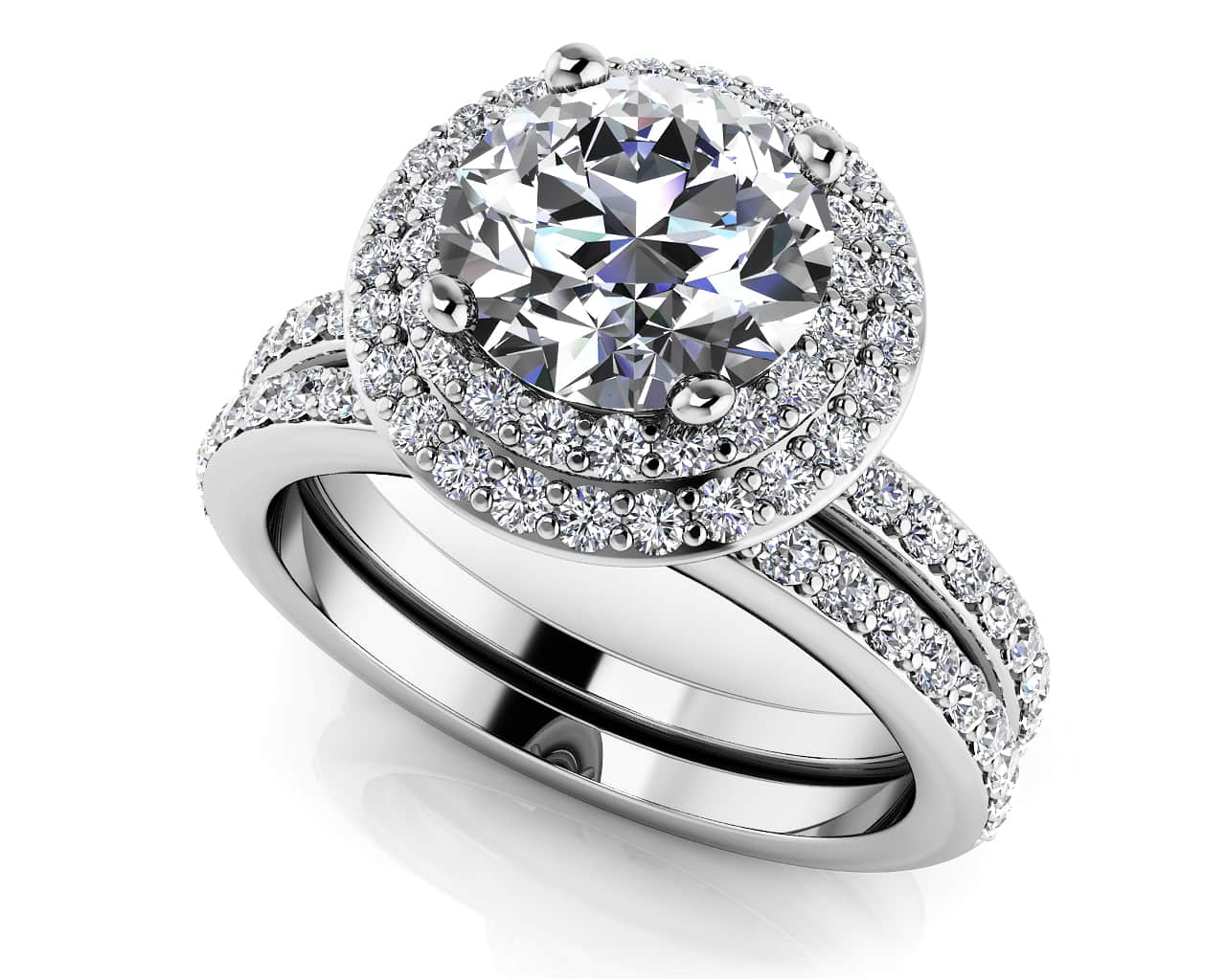Brilliant Double Halo Diamond Bridal Set Diamond with 1.18 ct. (0.50 ct. center diamond)