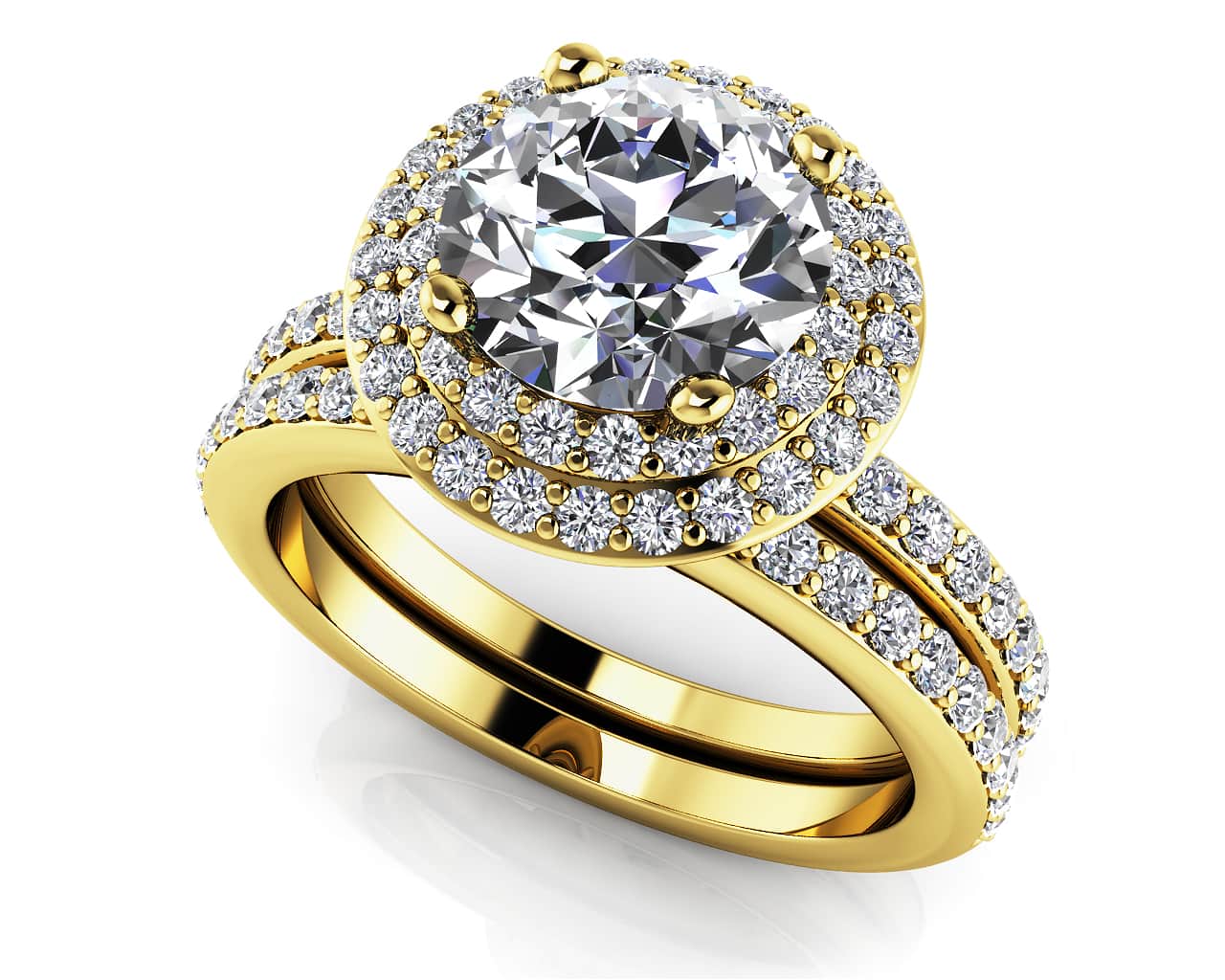 Brilliant Double Halo Diamond Bridal Set Diamond with 1.18 ct. (0.50 ct. center diamond) - Image 2