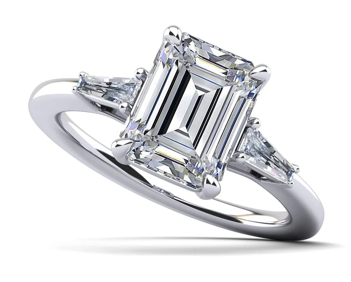 Brilliant Emerald Cut And Baguette Lab-Grown Diamond Ring with 1.68 ct. (1.50 ct. center diamond)