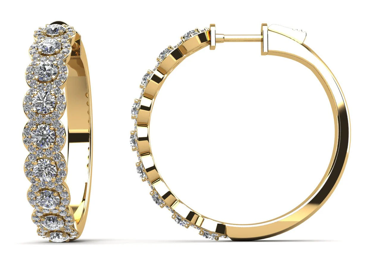 Brilliant Halo Lab-Grown Diamond Hoop Earrings with 3.18 ct.(finished) 1.1mm, 3mm - Image 2