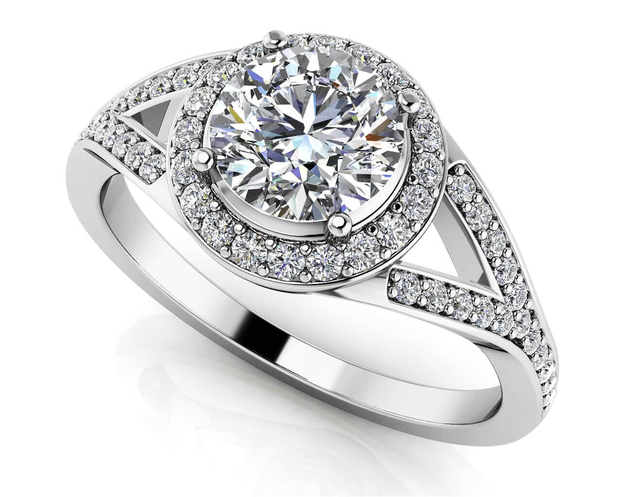 Brilliant Round Halo Diamond Engagement Ring with 1.01 ct. (0.75 ct. center diamond)