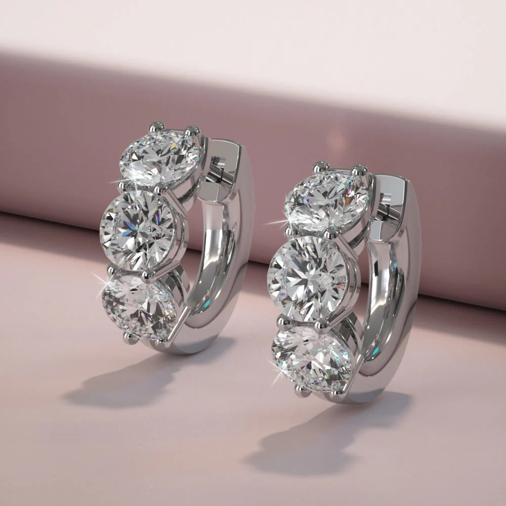 Brilliant Six Diamonds Huggie Hoops Lab-Grown Diamond  with 1.74 ct.(finished) 4.2mm - Image 3
