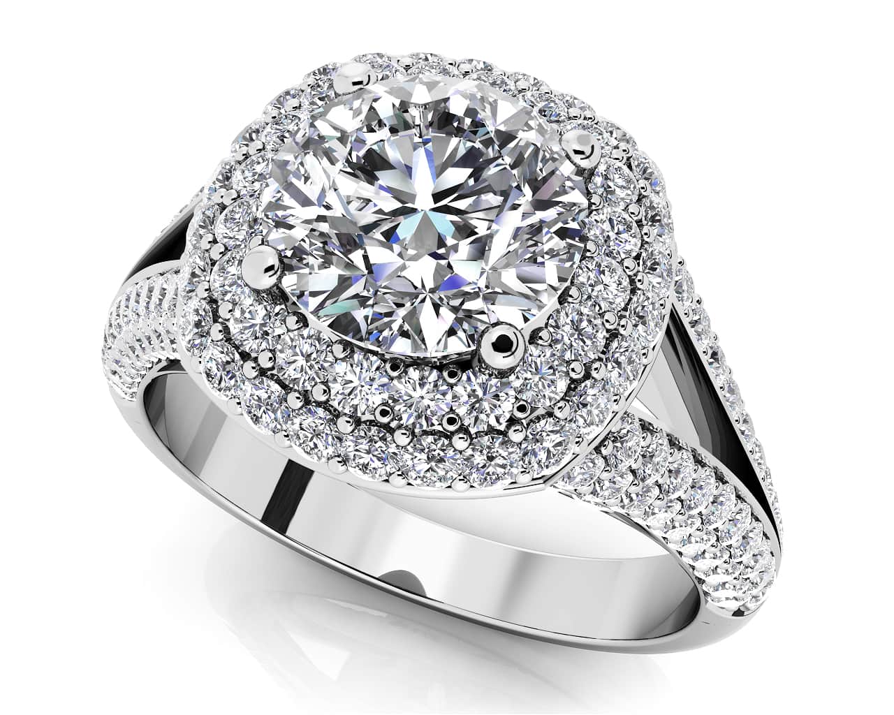 Captivating Double Halo Diamond Engagement Ring with 2.96 ct. (2.00 ct. center diamond)
