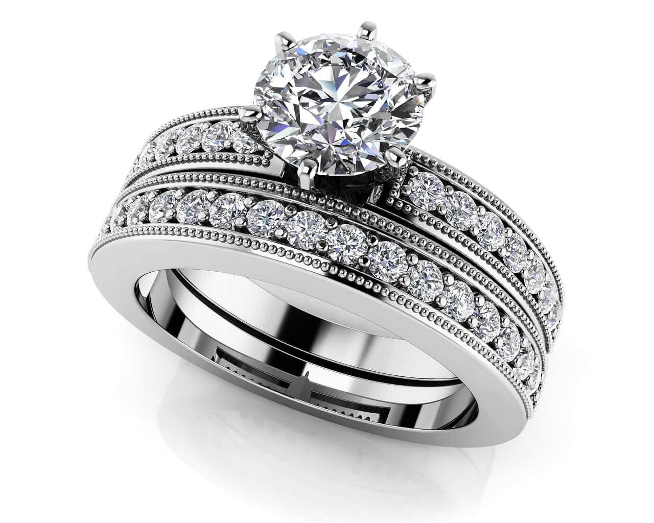 Channel Diamond Bridal Set In Lab-Grown Diamond with 1.29 ct. (1.00 ct. center diamond)