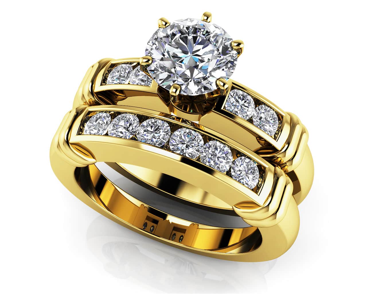 Channel Diamond Flanked Bridal Set Diamond  with 2.41 ct. (2.00 ct. center diamond) - Image 2