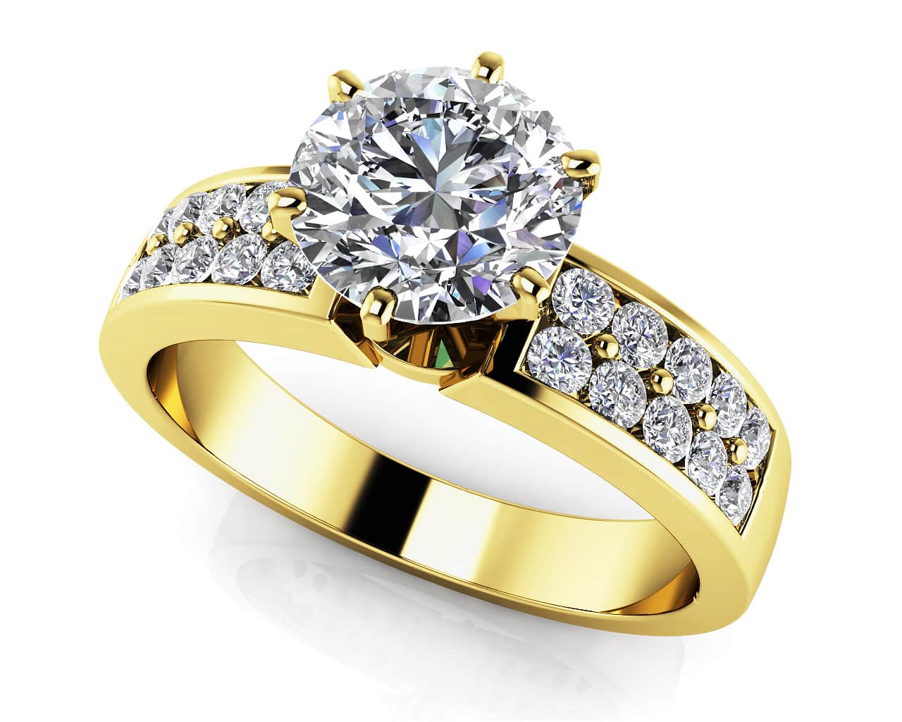Channel Set 6 Prong Center Stone Diamond Engagement Ring with 0.88 ct. (0.50 ct. center diamond) - Image 2