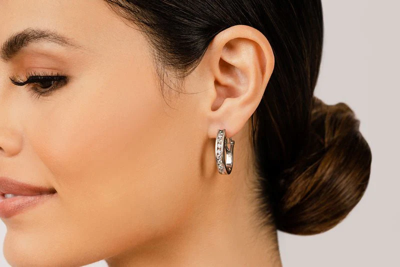 Channel Set Diamond Hoop Earrings with 1.44 ct.(finished) 2.8mm - Image 3