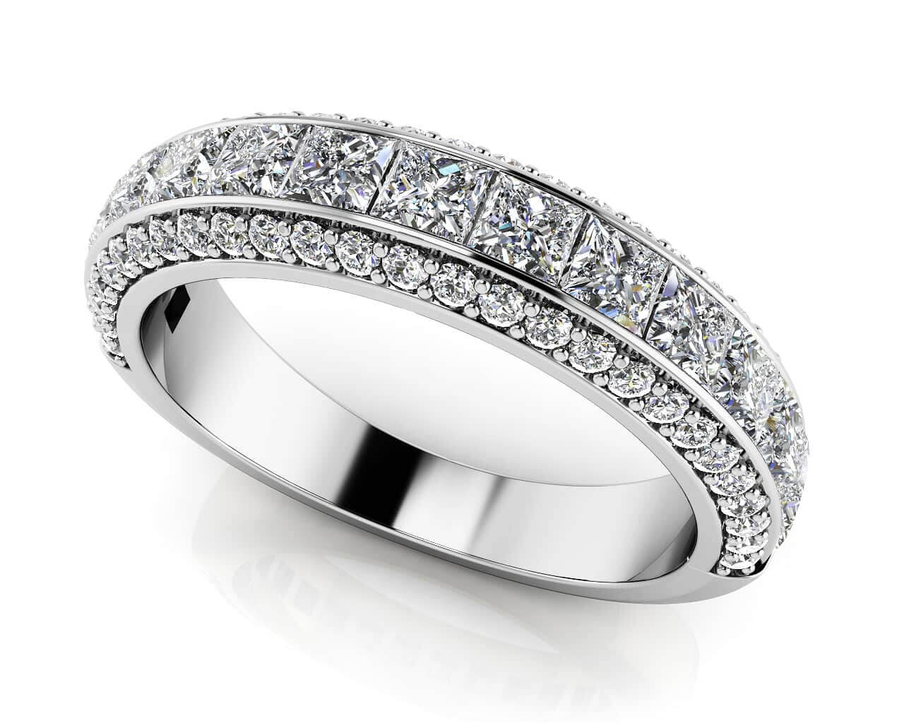 Channel Set Princess And Round Anniversary Diamond Ring with 1.35 ct.(finished) 1.1mm, 2.25mm