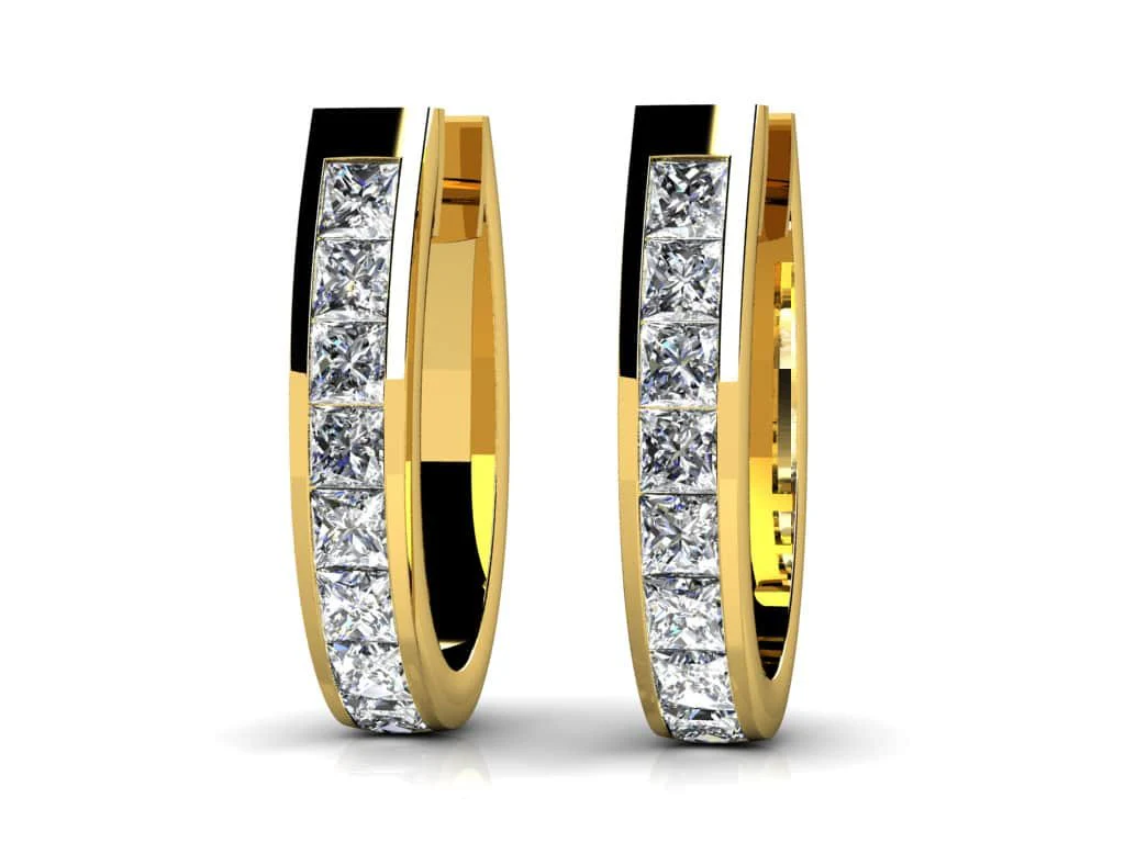 Channel Set Princess Diamond Hoop Earrings with 1.10 ct.(finished) 2.0mm - Image 2
