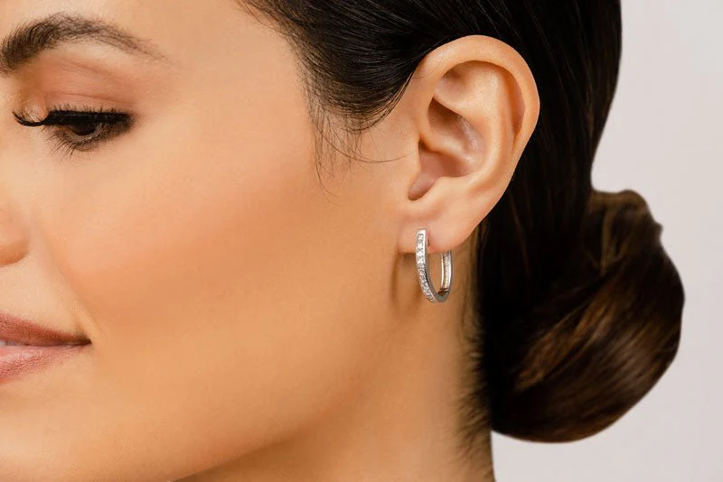 Channel Set Princess Diamond Hoop Earrings with 1.10 ct.(finished) 2.0mm - Image 3