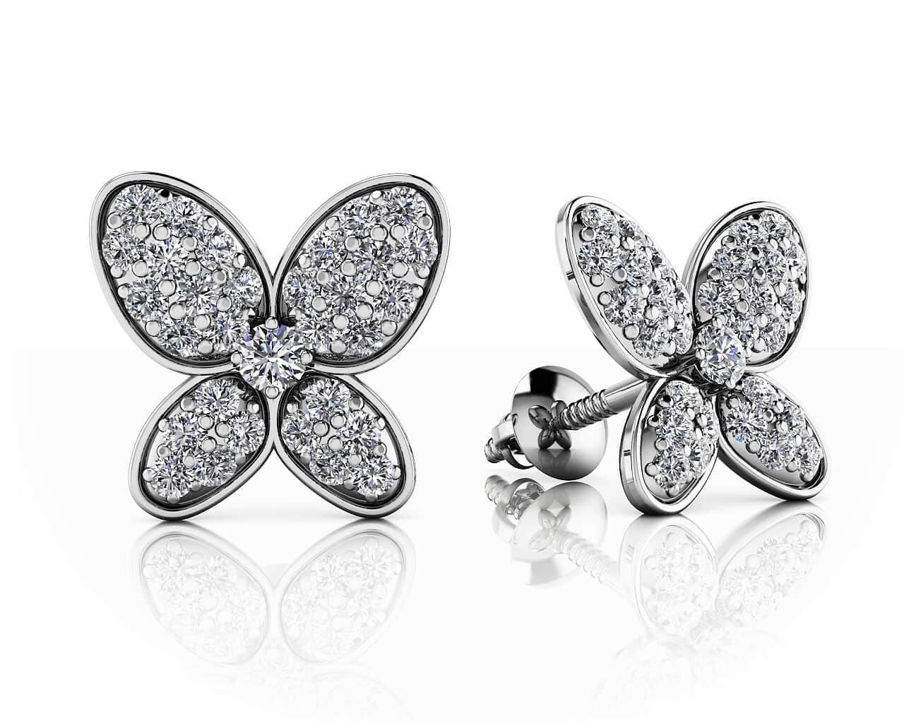Charming Butterfly Diamond Diamond Studs with 0.33 ct.(finished) 1mm, 1.5mm