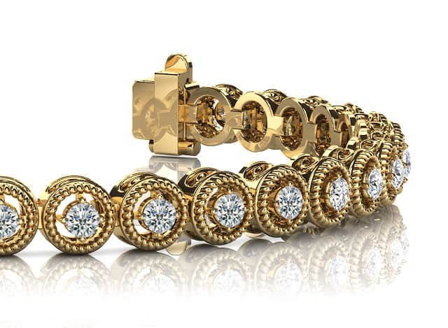 Circle Filigree Diamond Link Diamond Bracelet with 1.48 ct.(finished) 2.2mm - Image 2