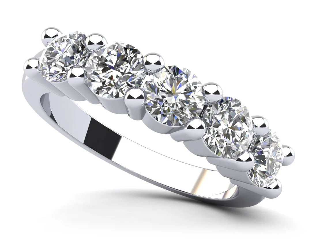 Classic Brilliant Five Stone Anniversary Diamond Ring with 0.75 ct.(finished) 3.4mm