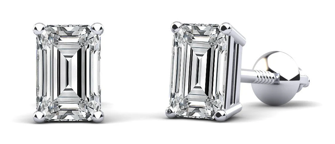 Classic Emerald Cut Lab-Grown Diamond Stud Earrings with 0.50 ct.(finished) 4.2x3.2mm